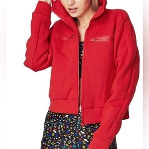 Running Bare Red Playing the Field Crop Hooded Bomber Jacket